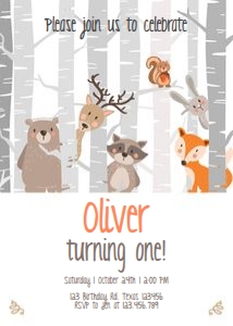 Birthday Invitation Woodland Trees design preview
