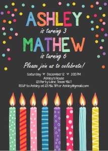 Birthday Invitation Twin Candles Chalk design preview