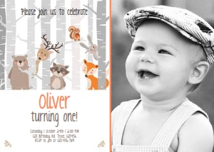 Birthday Invitation Woodland Trees - With photo design preview
