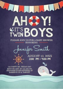 Baby Shower Invitation Ahoy its twin Boys! design preview