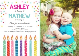Birthday Invitation Twin Candles White - With photo design preview