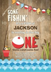 Birthday Invitation Gone Fishing Wood design preview