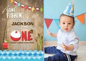Birthday Invitation Gone Fishing Wood - With Photo design preview