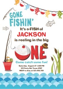 Birthday Invitation Gone Fishing White design preview