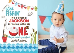 Birthday Invitation Gone Fishing White - With Photo design preview