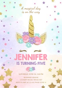 Birthday Invitation Unicorn design preview