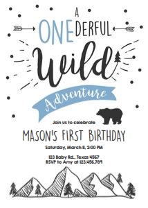 Birthday Invitation Onederful Wild Adventure Blue design preview