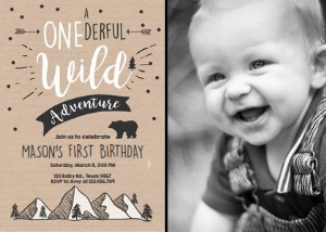 Birthday Invitation Onederful Wild Adventure Brown with photo design preview