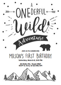 Birthday Invitation Onederful Wild Adventure Black design preview