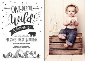 Birthday Invitation Onederful Wild Adventure Black with photo design preview