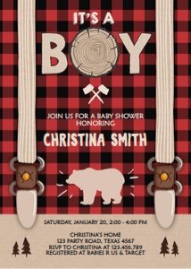 Baby Shower Invitation Lumberjack Its a Boy Creme design preview