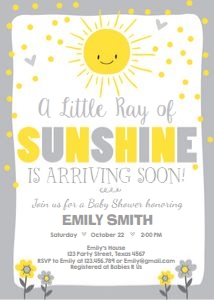 Baby Shower Invitation A Little Ray of Sunshine Grey design preview