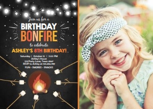 Birthday Invitation Bonfire Black - With photo design preview