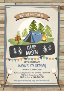 Birthday Invitation Camp Boy Wood design preview