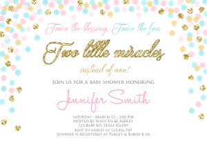 Baby Shower Invitation Twins Miracle White Blue Pink design preview