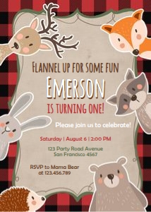 Birthday Invitation Woodland Animals Lumberjack design preview