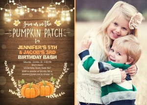 Birthday Invitation Pumpkin Patch Twins - With photo design preview