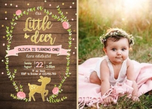 Birthday Invitation Deer Wood - With photo design preview