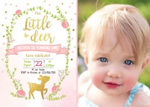 Birthday Invitation Deer White - With photo design preview