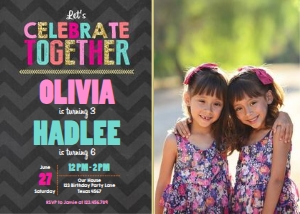 Birthday Invitation Twin Celebrate Together Black Girl With Photo design preview