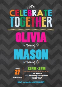 Birthday Invitation Twin Celebrate Together Black Unisex design preview