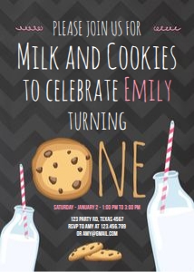 Birthday Invitation Milk and Cookies Black Pink design preview