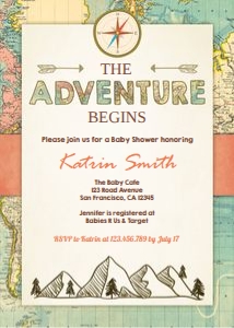 Baby Shower Invitation Adventure Begins Map design preview