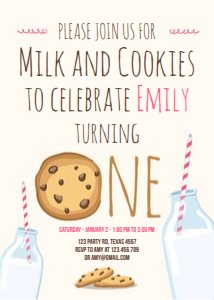 Birthday Invitation Milk and Cookies Creme Pink design preview