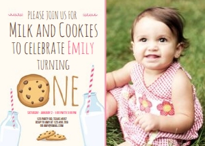 Birthday Invitation Milk and Cookies Creme Pink - With photo design preview