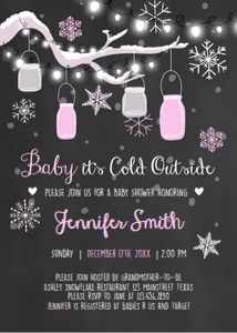 Baby Shower Invitation Baby Its Cold Outside Winter Pink design preview