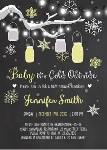 Baby Shower Invitation Baby Its Cold Outside Winter Yellow design preview