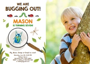 Birthday Invitation Bug white - With photo design preview