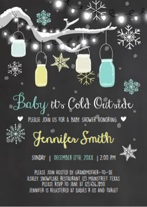Baby Shower Invitation Baby Its Cold Outside Winter Yellow Mint design preview