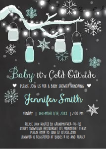Baby Shower Invitation Baby Its Cold Outside Winter Mint design preview