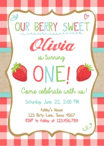 Birthday Invitation Strawberry Berry Sweet Blue design preview