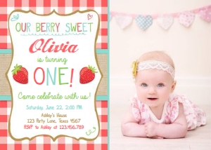 Birthday Invitation Strawberry Berry Sweet Blue - With photo design preview