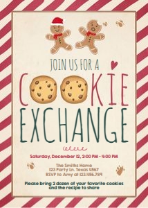 Cookie Exchange Invitation Red Border Creme design preview