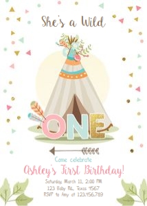 Birthday Invitation Wild One Teepee design preview