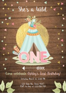 Birthday Invitation Wild One Teepee Wood design preview