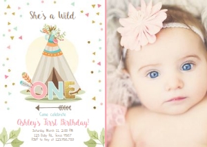 Birthday Invitation Wild One Teepee - With Photo design preview