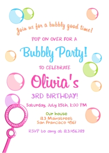 Birthday invitation Bubbles Girl White design preview