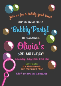 Birthday invitation Bubbles Girl Black design preview