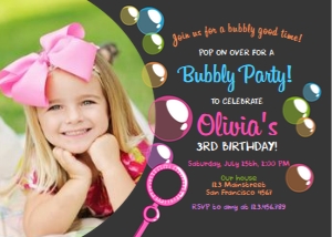 Birthday invitation Bubbles Girl Black - With photo design preview