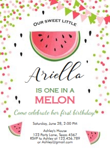 Birthday Invitation Melon Confetti White design preview