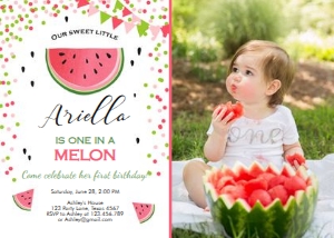 Birthday Invitation Melon Confetti White - With Photo design preview