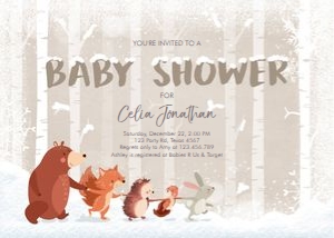 Baby Shower Invitation Woodland Winter Brown design preview