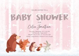 Baby Shower Invitation Woodland Winter Pink design preview