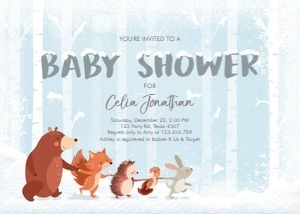 Baby Shower Invitation Woodland Winter Blue design preview