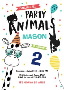 Birthday Invitation Party Animals Sunglasses design preview
