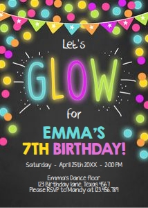 Birthday Invitation Glow Girl design preview